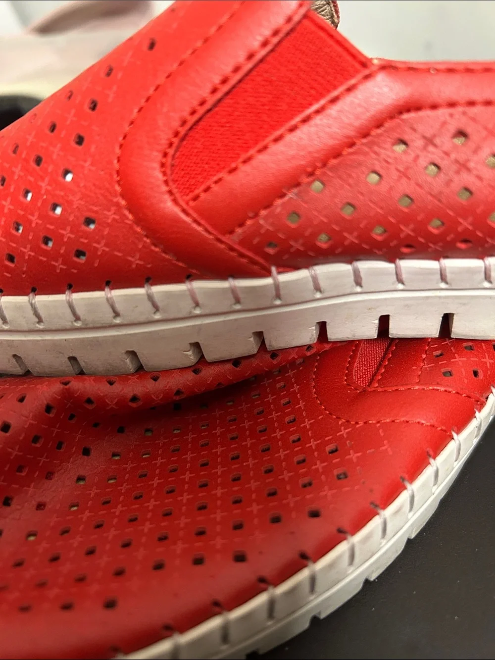 easy street Red Perforated Slip-On Loafers